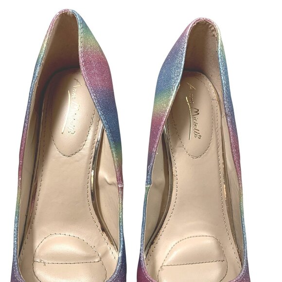 Anne Michelle Hibiscus Heels Womens 8.5 Pastel Rainbow Glitter Mermaid Stiletto - Picture 9 of 16